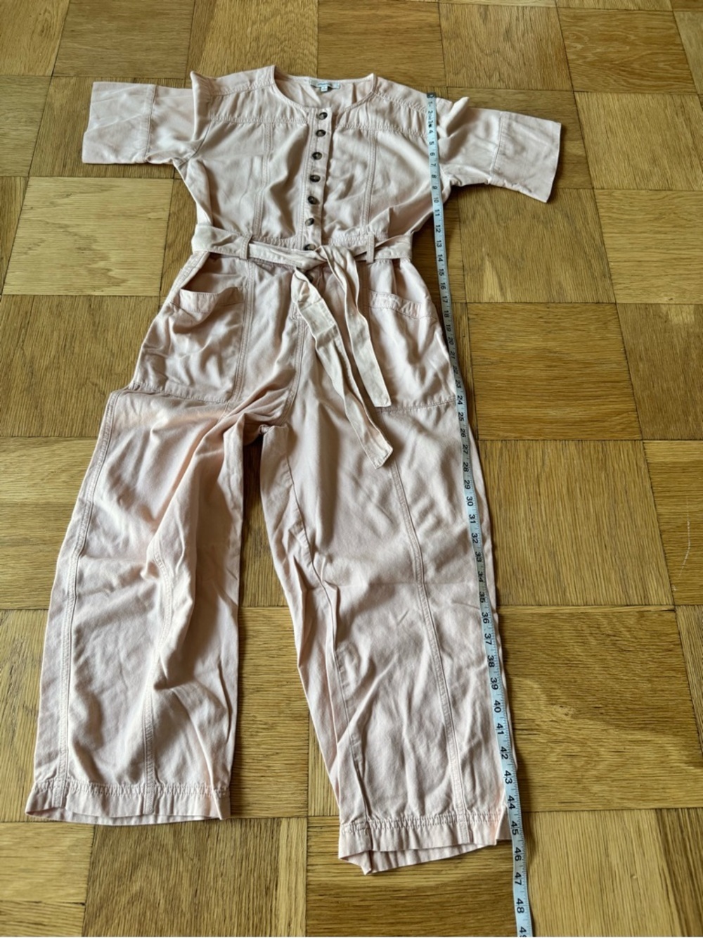 Madewell Top Stitched Coverall Jumpsuit Button Down Pink Blush Belted Size 0 - Picture 8 of 9